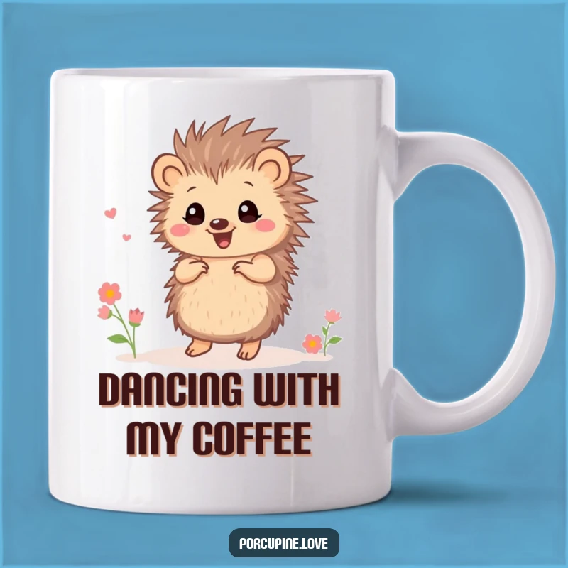 Funny Dancing Porcupine Flower Mug - Small Joyful Animal, Perfect Funny Gift