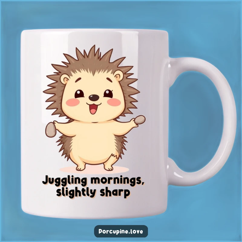 Funny Juggling Porcupine Pebble Mug - Cheerful Skillful Animal, Perfect Funny Gift