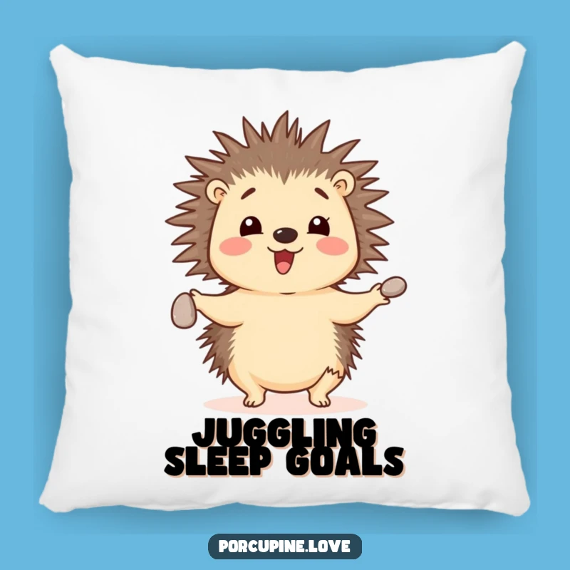 Funny Juggling Porcupine Pebble Pillow - Cozy Cheerful Accent Pillow