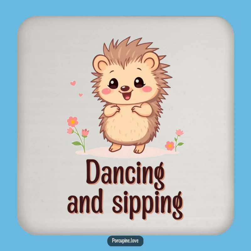 Funny Dancing Porcupine Flower Drink Coaster - Tabletop Joy, Humorous Gift