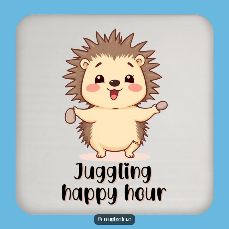 Funny Juggling Porcupine Pebble Drink Coaster - Table Skill, Humorous Gift