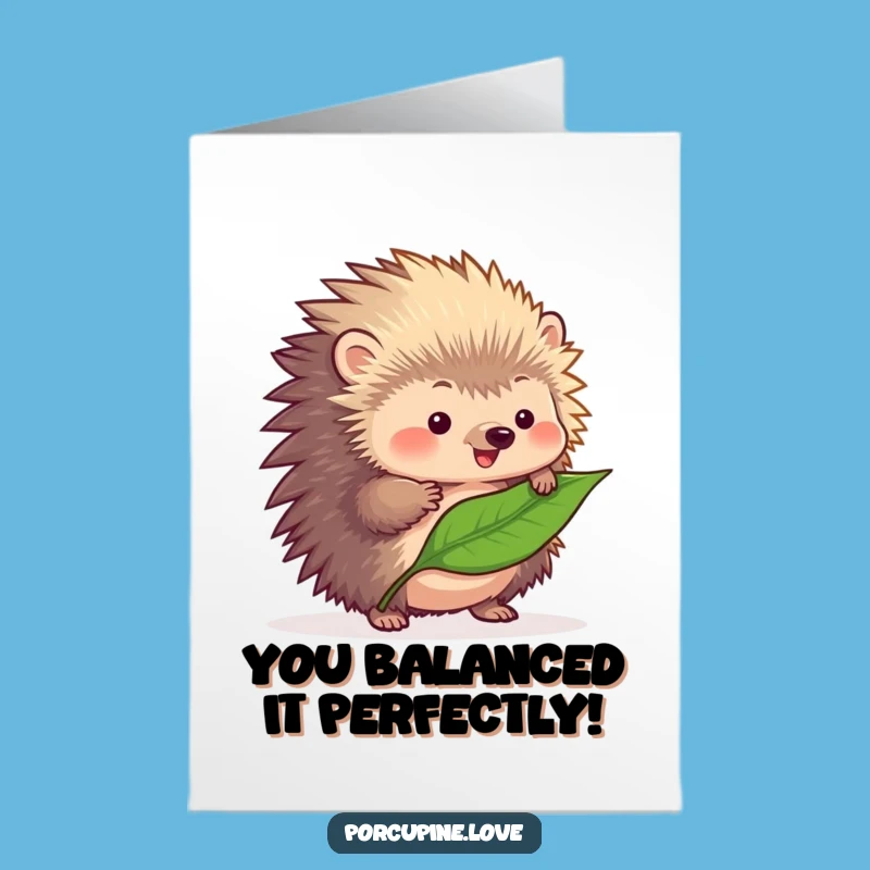 Free Printable Congrats Card: Leaf-Balancing Porcupine for Success