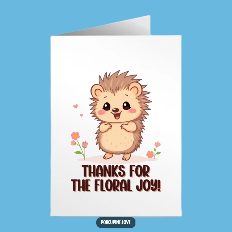 Free Printable Thank You Card: Dancing Porcupine with Flowers Thanks